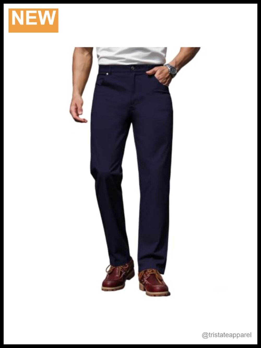 Premium Cotton Stretch Chino Pants Elastic Waist Straight Fit Casual Trousers